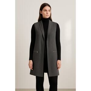 Tahari Gray Merino Wool Vest Size L | Longline Sleeveless Jacket